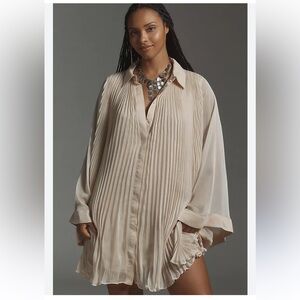 Maeve Cream Pleated Button-Down Dress